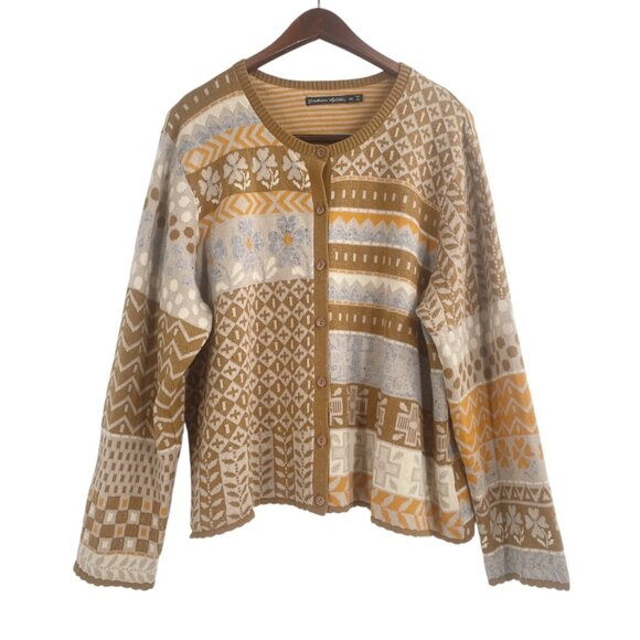 Gudrun Sjoden Sweaters - Gudrun Sjoden Wool Floral Geometric Boho Cardigan Sweater Womens Plus Size XXL